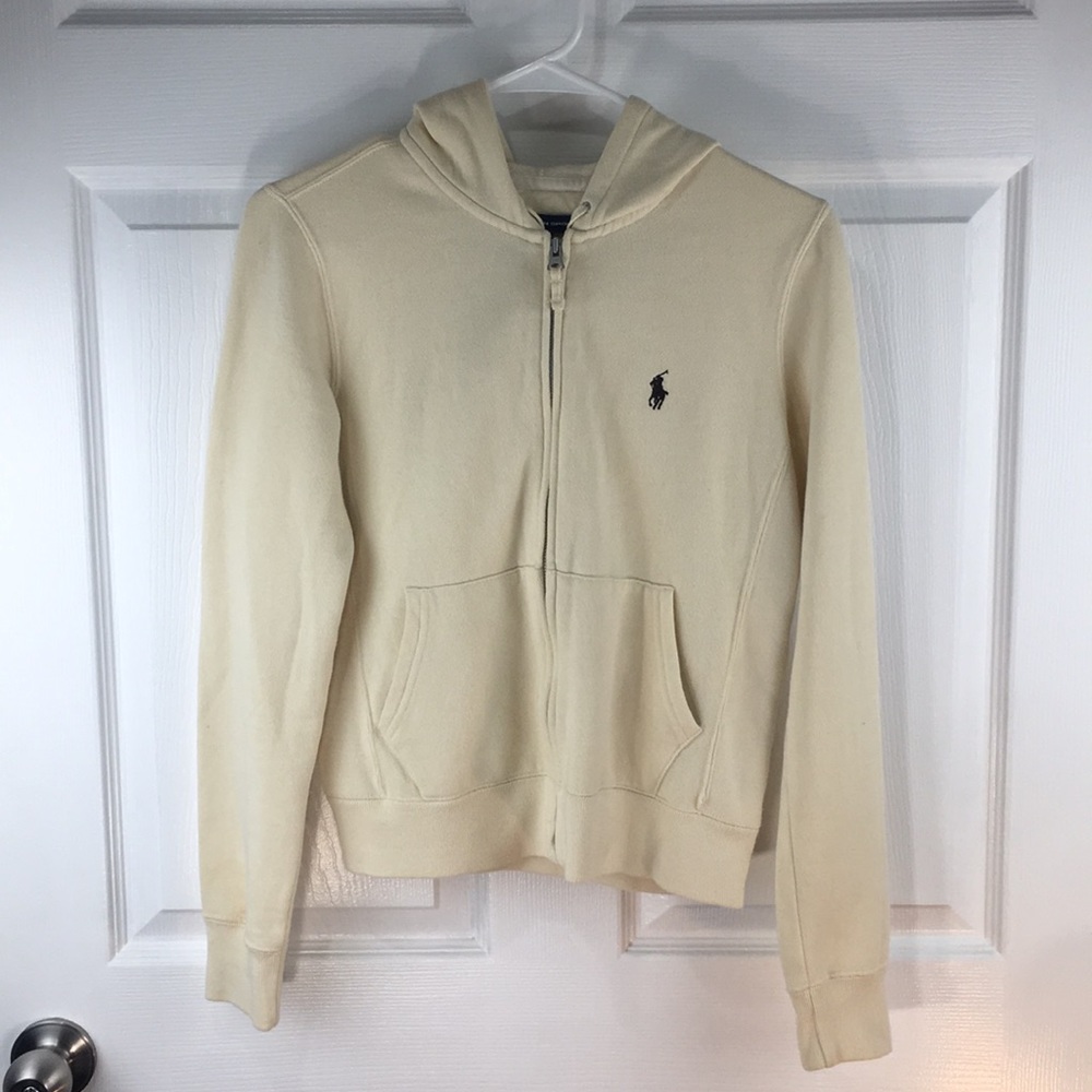cream ralph lauren sport zip up hoodie